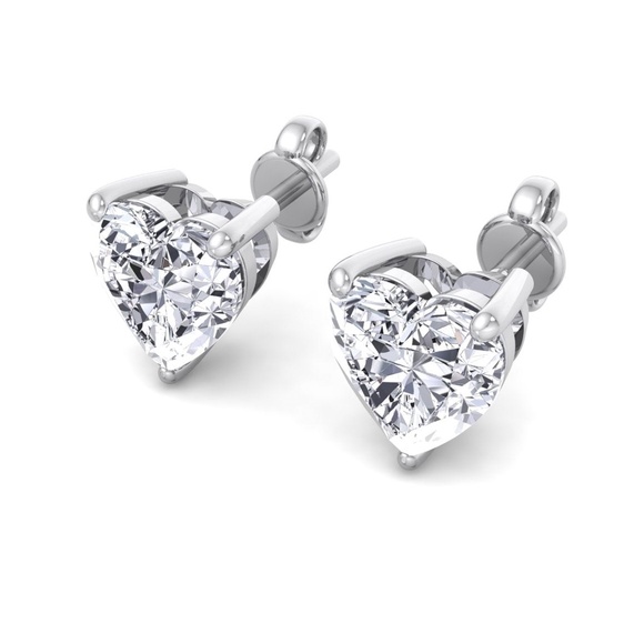 Ladies Heart Shaped 925 Sterling Silver Cz Pretty Womens Stud Screw Back Earring - Picture 1 of 5